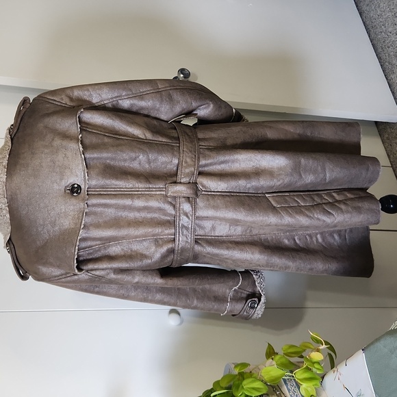 Christopher & Banks Vegan Suede, Sherpa Lined Long Jacket - Picture 7 of 14